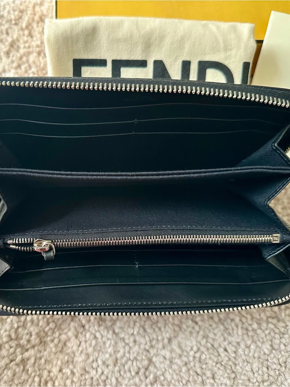 Fendi Hypnoteyes Black Leather Zip Around Wallet